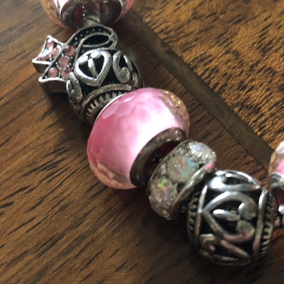 Pink Sterling Silver Bead Charm Breast Cancer Awareness Bracelet - Picture 5 of 12